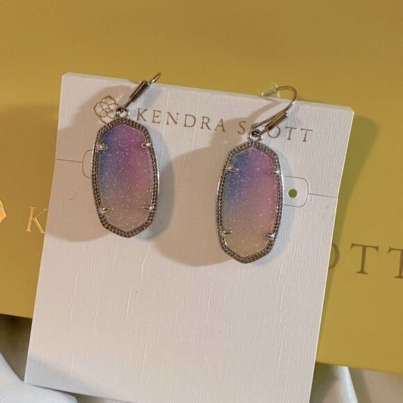 KENDRA SCOTT Dani Pink Watercolor Drusy Drop/Dangle Earrings in Silver - Picture 1 of 6